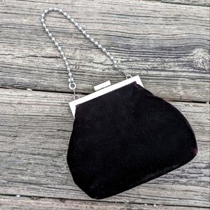 Tiny Velvet SNAP close Vintage Purse Black Winter Silver Chain